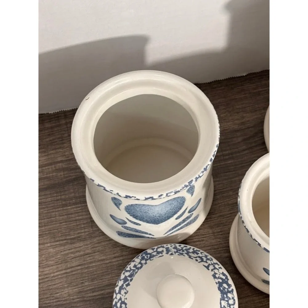 Jay Import Co Vintage Blue Heart Sponge Paint Ceramic Canister Set 3pc Farmhouse